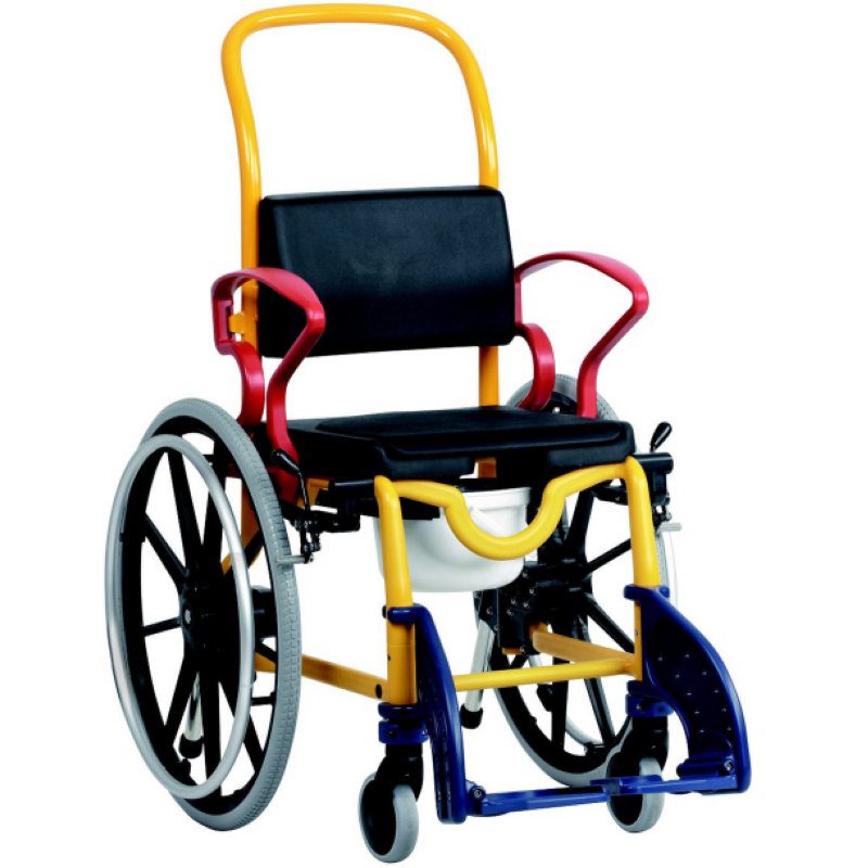 SILLA PARA DUCHA/WC AUGSBURG CON RUEDAS TRASERAS DE 24″